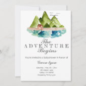 Das Abenteuer fängt moutain Babyparty einladen an Einladung (Vorderseite)