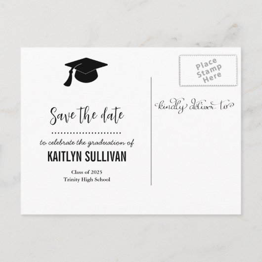 Das Abenteuer lasse Script Modern | Absolvent Ankündigungspostkarte (Rückseite)