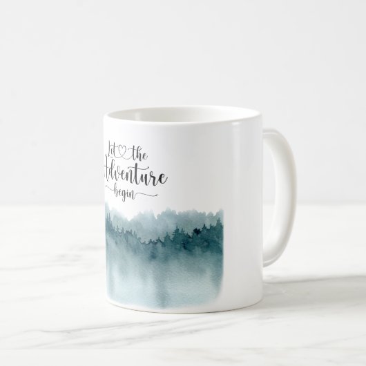 Das Abenteuer lasse Wasserfarbenwald an Kaffeetasse (VorderseiteRechts)