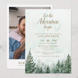 Das Adventure Begin Forest Baby Shower Foto gelass Einladung