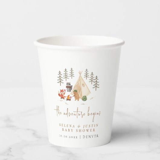 Das Adventure fängt die Baby-Dusche des Campings a Pappbecher (Vorderseite)