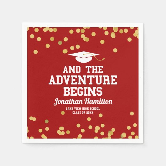 Das Adventure fängt Red Gold Confetti Grad Party a Serviette (Vorderseite)