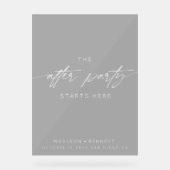 Das After-Party beginnt hier mit einem weißen Skri Acrylschild (Vorderseite)