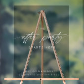 Das After-Party beginnt hier mit einem weißen Skri Acrylschild (Neutral)