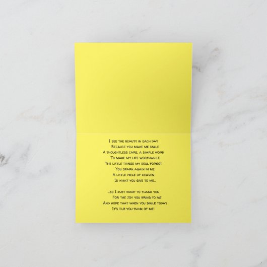 Das aktualisierte Denken an Sie, lächeln heute, Karte (Innenseite)