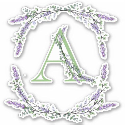 Das Alphabet Monogram "A" Lavender Eucalyptus Aufkleber (Vorderseite)