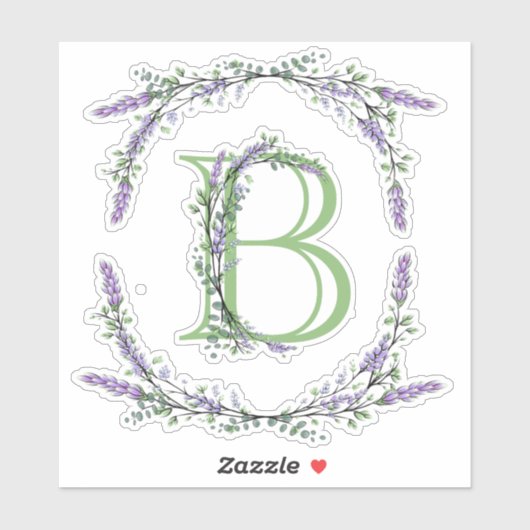 Das Alphabet Monogram "B" Lavender Eucalyptus Aufkleber (Blatt)