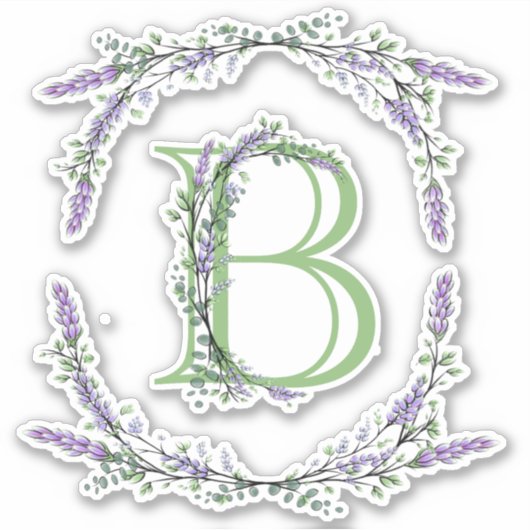 Das Alphabet Monogram "B" Lavender Eucalyptus Aufkleber (Vorderseite)