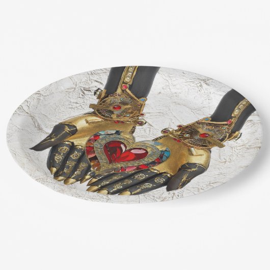 Das Angebot - Herz in den Händen Pappteller (Schrägansicht)