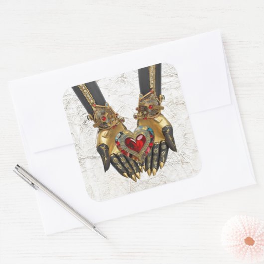 Das Angebot - Herz in den Händen Quadratischer Aufkleber (Umschlag)