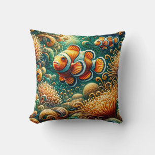"Das Aquamarine und orangefarbene Clownfish Coral  Kissen