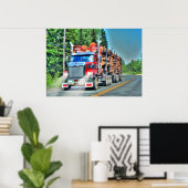 Das Art Poster des Big Rig Red Logging Truck Fahre (Heimbüro)
