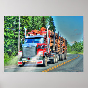 Das Art Poster des Big Rig Red Logging Truck Fahre