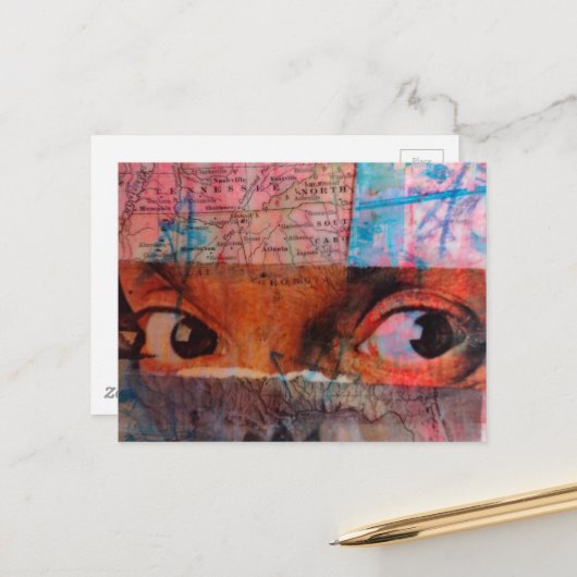 Das Augen-Schrottjournal Collage Postkarte (Vorderseite/Rückseite Beispiel)