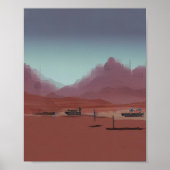 Das Auto steht in der Wüstenlandschaft Poster (Vorne)