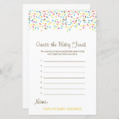 Das Baby Food Baby Shower Game kann man bestellen (Vorne/Hinten)