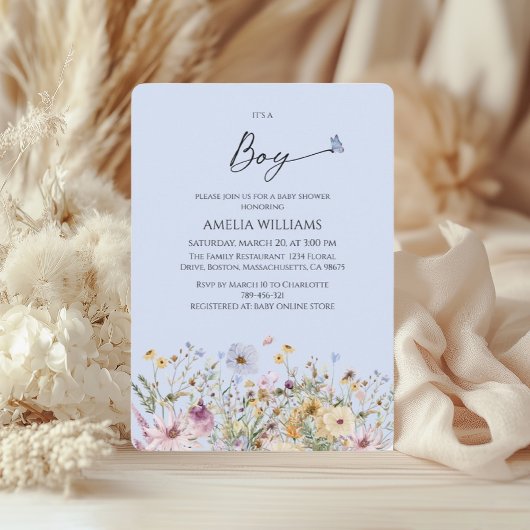 Das Baby ist ein Baby Soft Blue Floral Baby Dusche Einladung