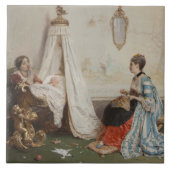 Das Baby schläft (von Gerolamo Induno) Fliese (Vorderseite)