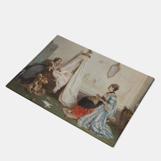 Das Baby schläft (von Gerolamo Induno) Fußmatte (Schrägansicht)