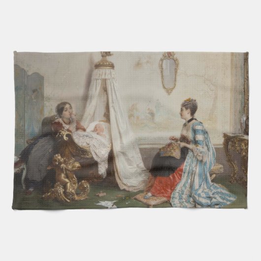 Das Baby schläft (von Gerolamo Induno) Geschirrtuch (Horizontal)