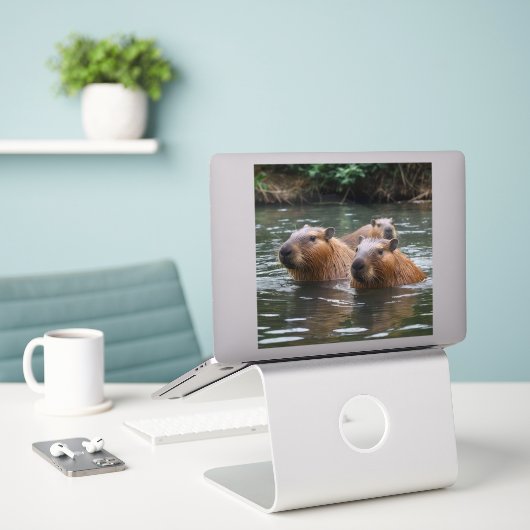 das Baden von Capybaras im Fluss, Aufkleber (Laptop auf Schreibtisch)