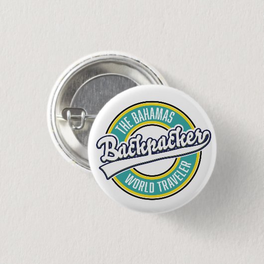 Das Bahamas Backpacker World Traveller Retro Logo. Button (Vorne & Hinten)