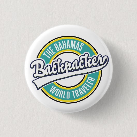 Das Bahamas Backpacker World Traveller Retro Logo. Button (Vorderseite)
