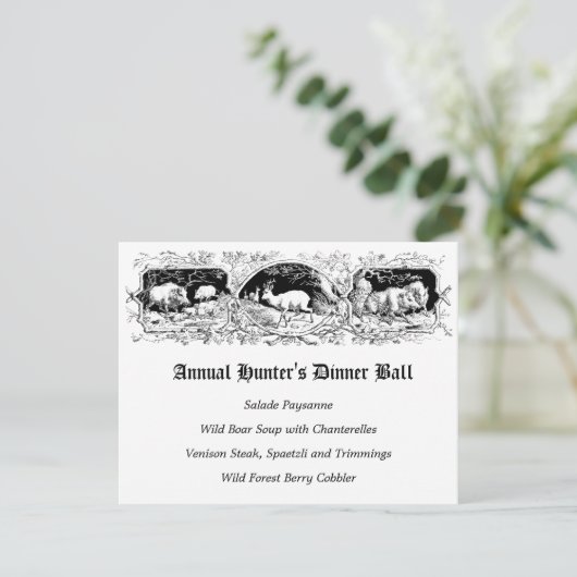 Das "Ball Game Dinner"-Menü des altmodischen Jäger Einladung (Stehend Vorderseite)