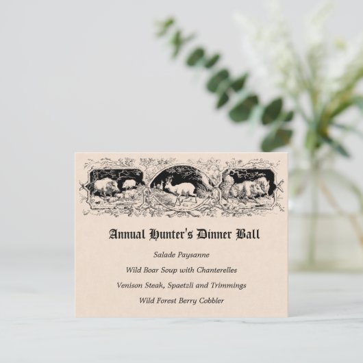 Das "Ball Game Dinner"-Menü des altmodischen Jäger Einladung (Stehend Vorderseite)