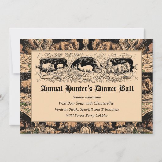 Das "Ball Game Dinner"-Menü des altmodischen Jäger Einladung (Vorderseite)
