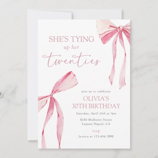 Das Band ihrer zwanziger Coquette Bow zum 30. Gebu Einladung (Vorderseite)
