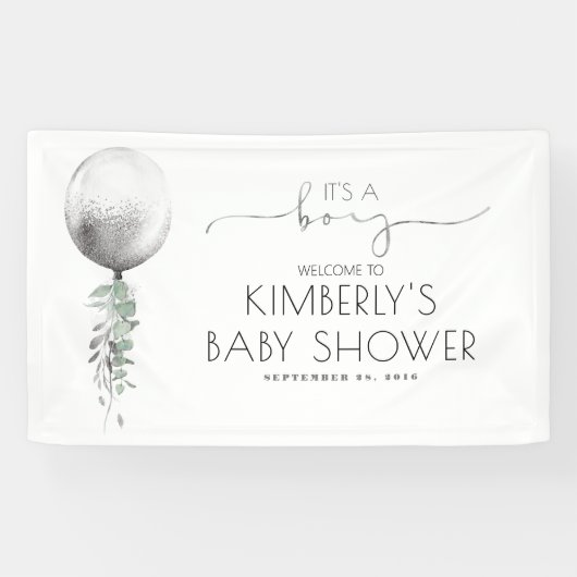 Das Banner des jungen Silver Balloon Baby Showers (Horizontal)