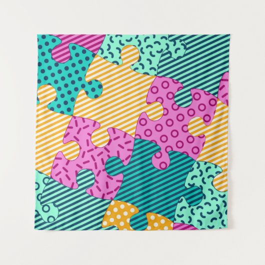 Das Banner mit geometrischen Rätsel, Memphis-Backg Wandteppich (Vorderseite (Horizontal))