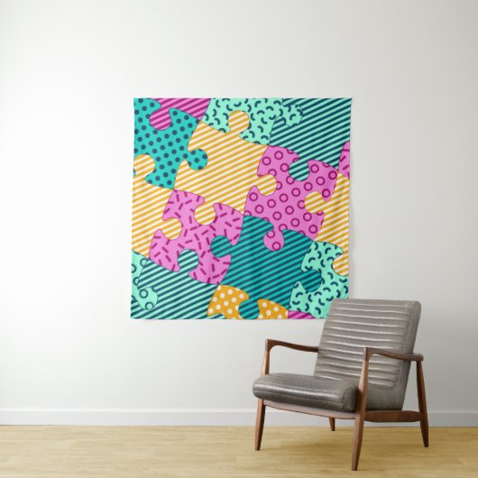 Das Banner mit geometrischen Rätsel, Memphis-Backg Wandteppich (Beispiel (Horizontal))