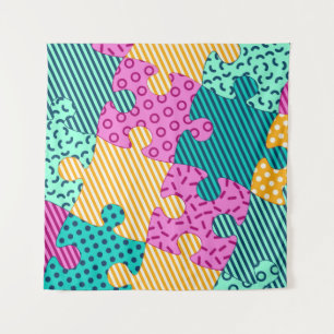 Das Banner mit geometrischen Rätsel, Memphis-Backg Wandteppich