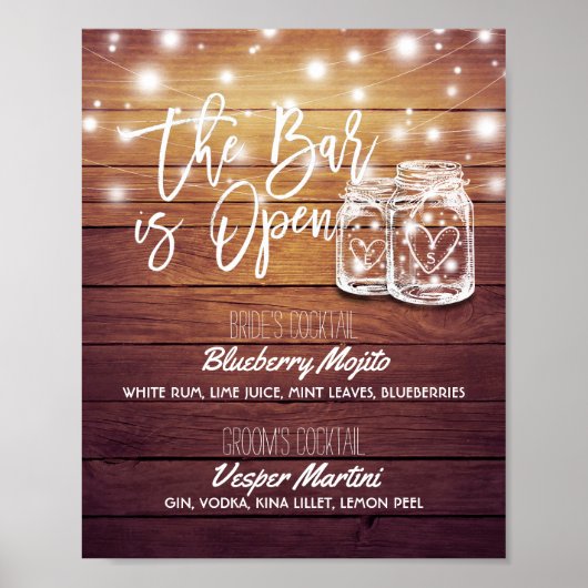 Das Bar ist Open Drink Menü Mason Jars Wedding Sig Poster (Vorne)