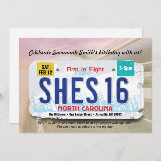 Das Bday des Mädchens 16. North Einladung (Vorne/Hinten)