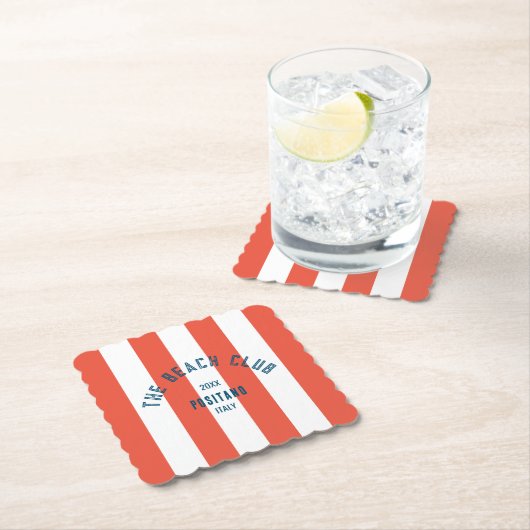 Das Beach Club Wappen Orange Red Cabana Strip Untersetzer (Vor Ort)