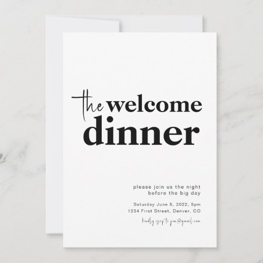 Das Begrüßungsabendessen Probe Einladung (Vorderseite)