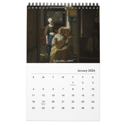 Das berühmte Vermeer-Gemälde Kalender (Jan 2026)