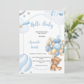 DAS BESTE BLAU, BROWN UND BAR HELLO BABY BABYSHOWE EINLADUNG (Stehend Vorderseite)