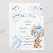DAS BESTE BLAU, BROWN UND BAR HELLO BABY BABYSHOWE EINLADUNG (Vorne/Hinten)