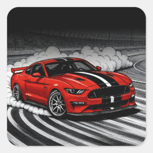 Das beste Drift-Auto Rotes Muscle-Car Quadratischer Aufkleber
