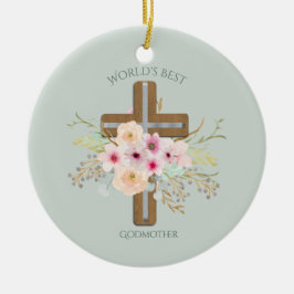 Das beste Geschenk der GODMOTHER-Welt - Blumenkreu Keramik Ornament