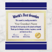 Das beste Grandpa-Zertifikat der modernen Funny Wo Weinetikett (Einzelnes Label)