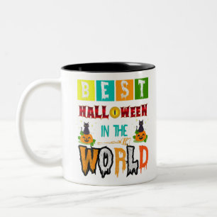 Das beste Halloween in der Welt mit Kürbiskatze Zweifarbige Tasse