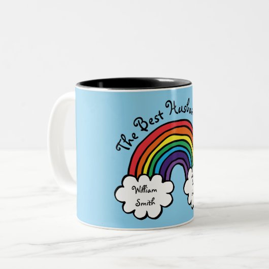 Das beste Husband aller Zeiten in Regenbogenblau Zweifarbige Tasse (Vorderseite Links)