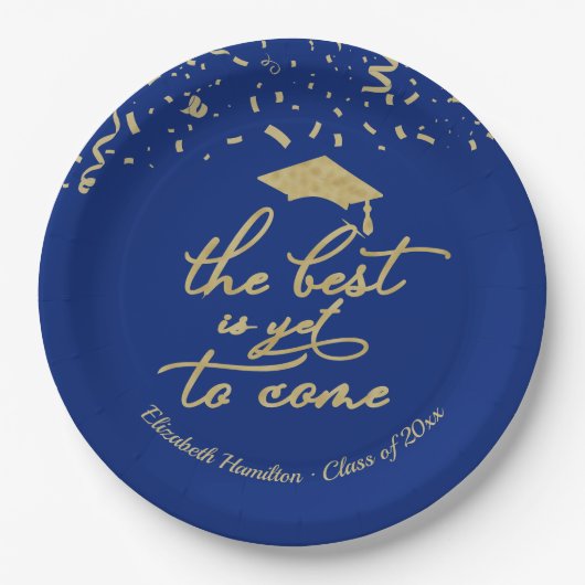 Das Beste ist, noch zu kommen Gold Blue Grad Party Pappteller (Vorderseite)