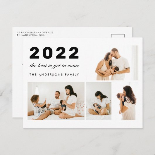 Das Beste ist noch zu kommen Neujahr 4 Foto Urlaub Postkarte (Vorne/Hinten)