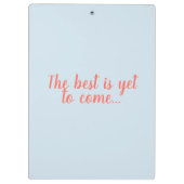 Das Beste ist noch zu kommen, schwarze Frau, blau Klemmbrett (Rückseite)